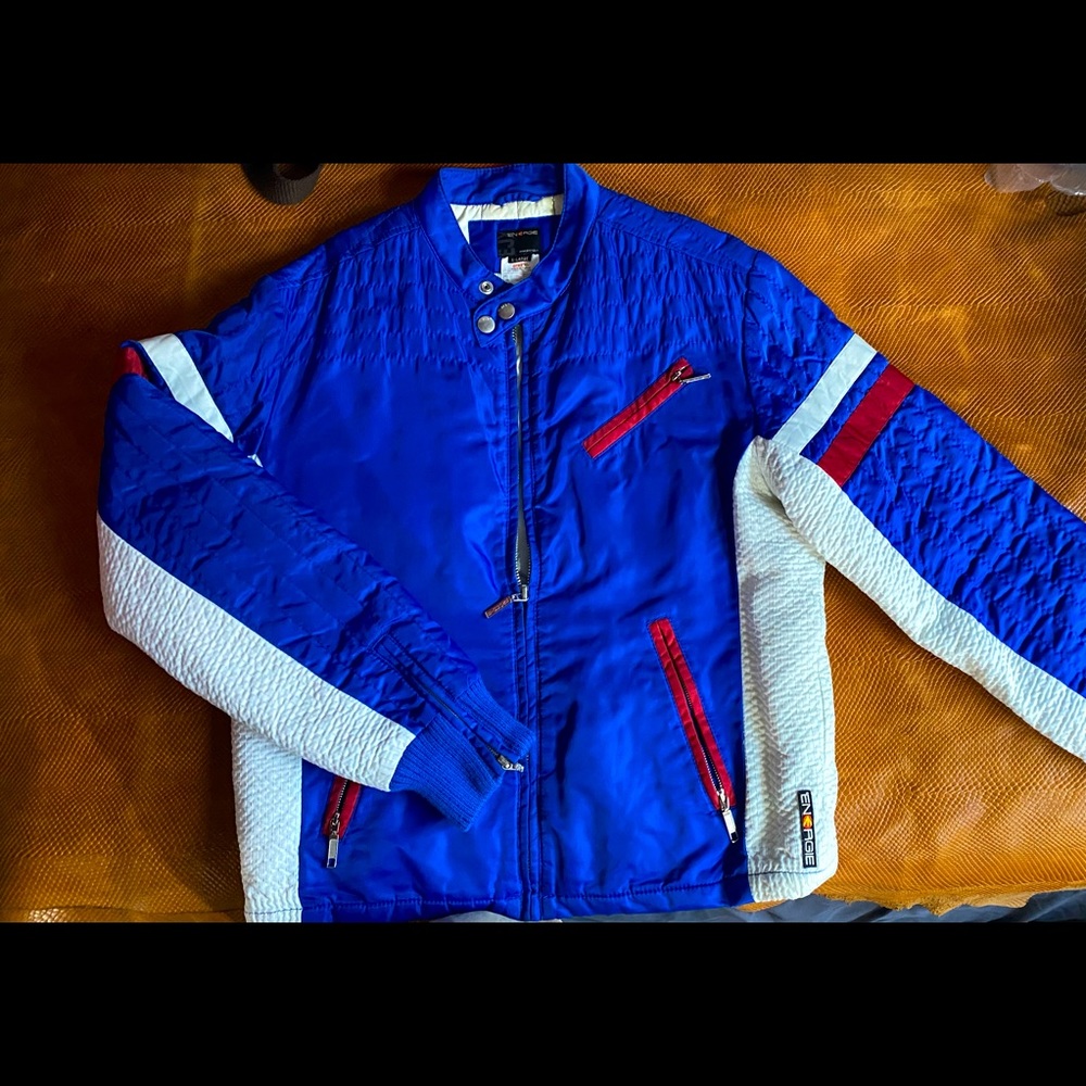 Blue bomber biker jacket